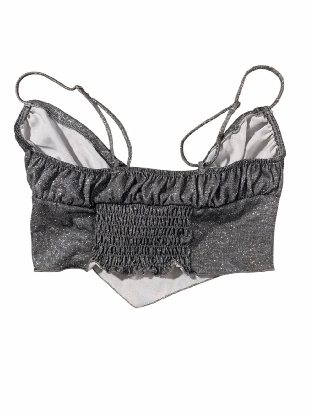 Urban Outfitters Silver Shimmer Ruffle Crop Cami - Picture 2 of 6